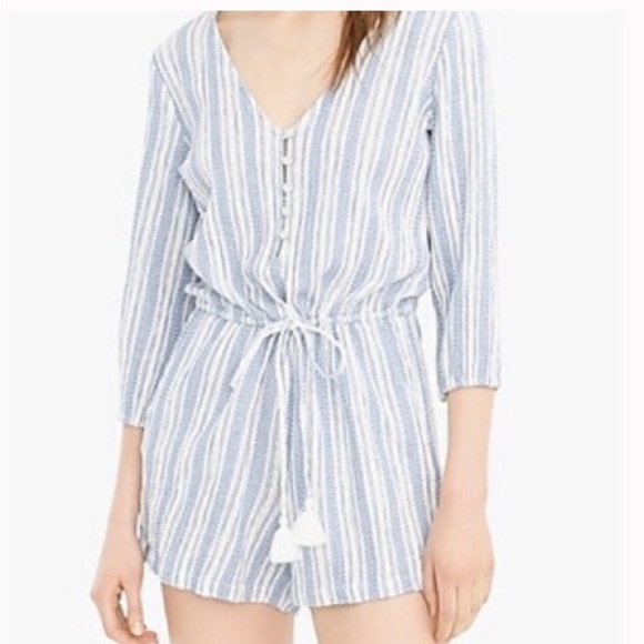 NWT J. Crew Stripe Gauze Romper in Blue and White - Picture 1 of 6